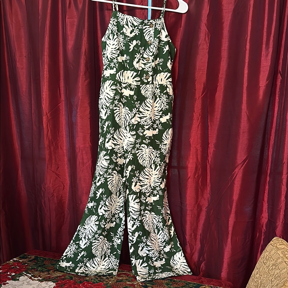BP Green and White Leaf Print Jumpsuit